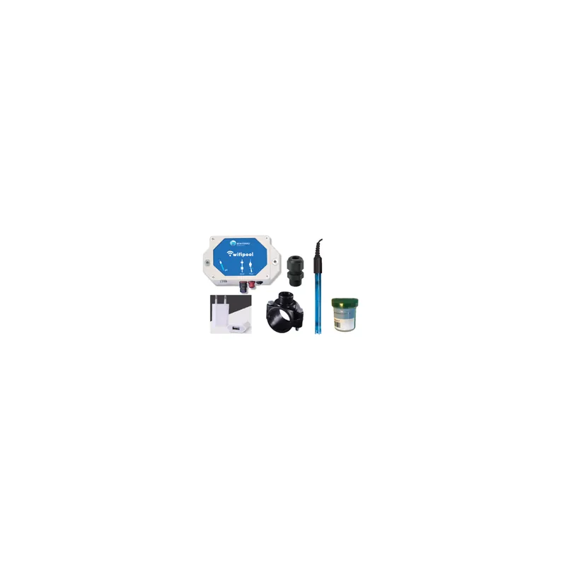 Rabatt Wifipool Modul pH inkl. Sonde + Anbohrschelle 50mm -> 1/2 Zoll + Sondenverschraubung + calibrierungsflüssigkeit + USB-Transformatorstecker 1 Anschluss