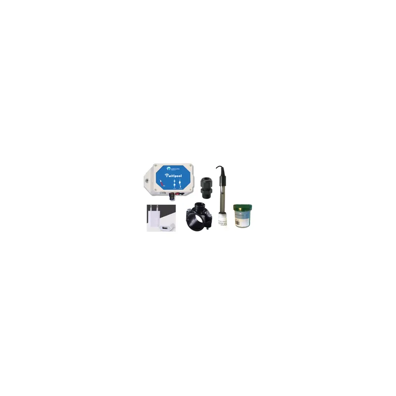 Preis Gesenkt Wifipool Modul pH inkl. goldene Sonde + Anbohrschelle 50mm -> 1/2 Zoll + Sondenverschraubung + calibrationsflussigkeit USB-Transformatorstecker 1 Anschluss