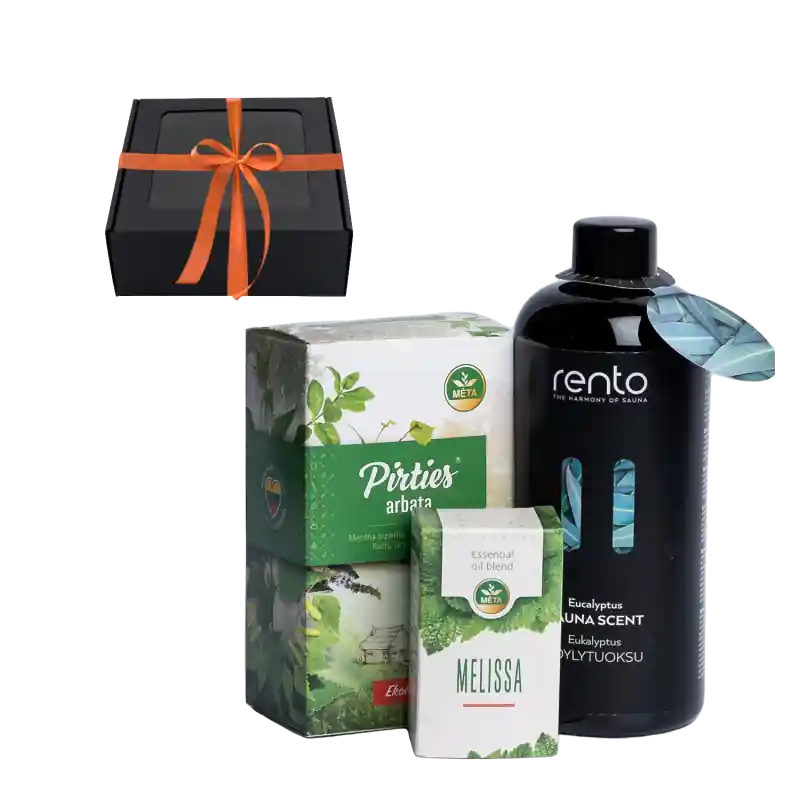 Geschenkset in einer Geschenkbox DUFTE DER SAUNA. Tee, ätherisches Öl und Duftessenz Direkt Vom Hersteller