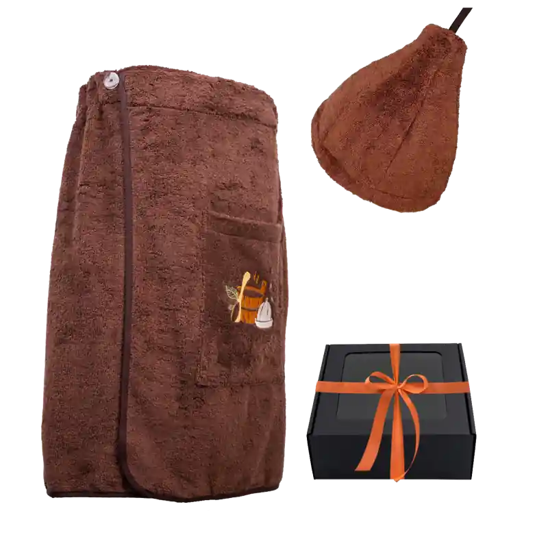 Geschenkset in einer Geschenkbox für IHN. Saunahaube und -schürze für Herren – BRAUN Neue Kollektion