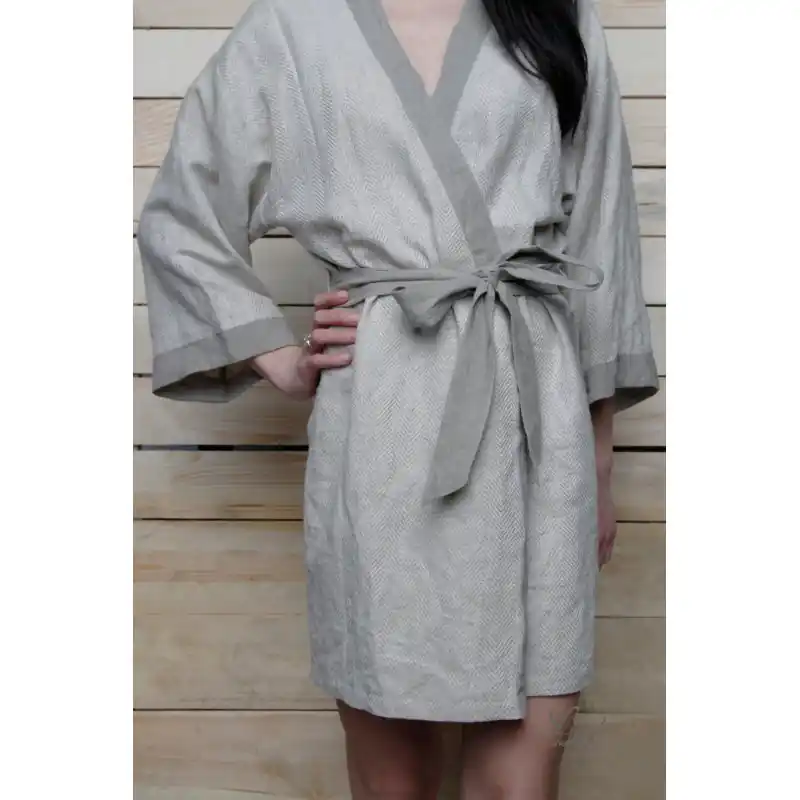 Echt Handgefertigter Leinenmantel - Kimono