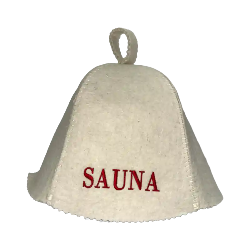 Neu Im Sortiment Saunahut – Sauna, mit roter Schrift