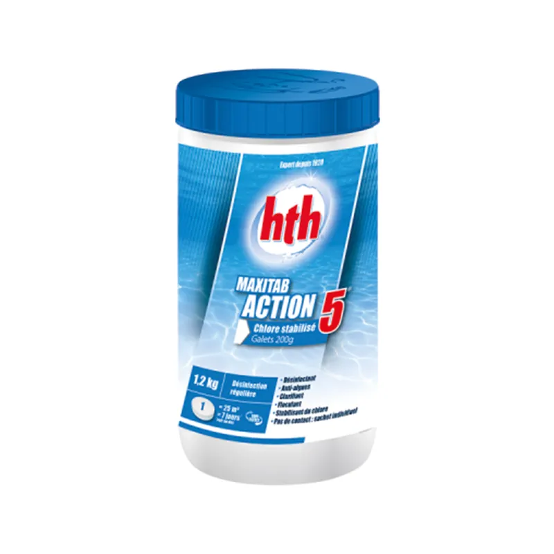 HTH 200g Multifunktions Chlortabletten Maxitab Action 5 													 																																																																																											1,2 kg Ausverkauf