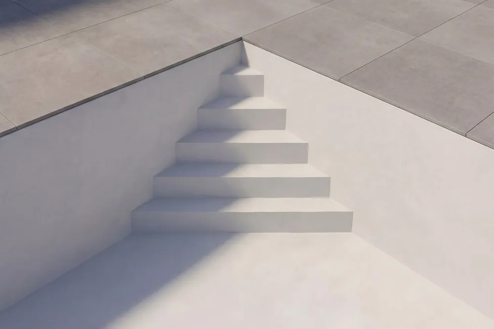 Sonderaktion Upper Class Pooltreppe Ecktreppe 45° für Folienpools 4,0 m, Sitzbank links