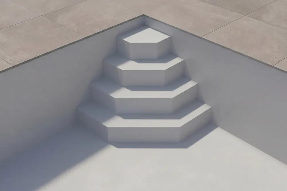 Upper Class Pooltreppe für Styroporsteinbecken Trapezform 3,5 m, Sitzbank links Top-Angebot