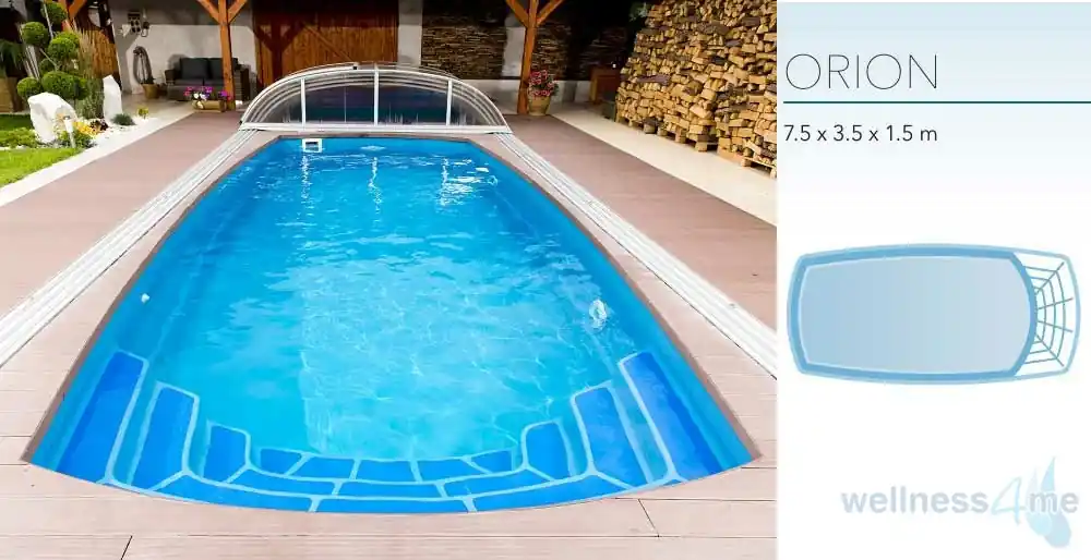 GFK Pool Orion 7,5 x 3,5 x 1,5 Rechteck Glasfaser Becken Ausverkauf