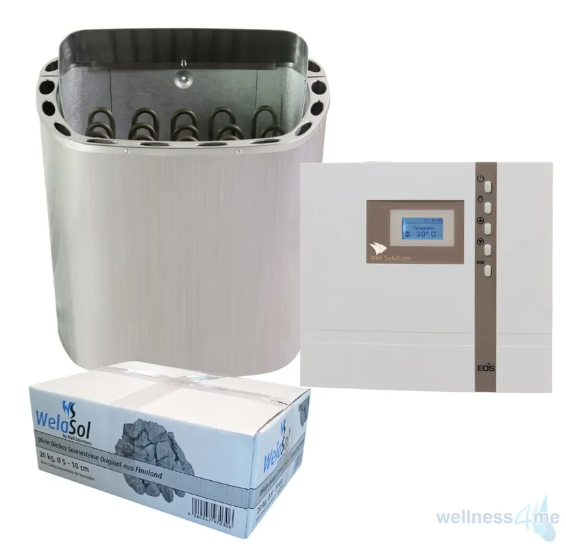 Well Solutions Saunaofen Edelstahl Next 8 kW | Saunasteuerung Econ 1 | inklusive Saunasteine Sichere Zahlung