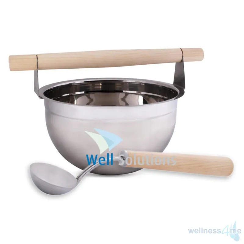 Knallerangebot Design Sauna Set aus Edelstahl 4L Kübel mit Holzgriff und Aufguss Kelle