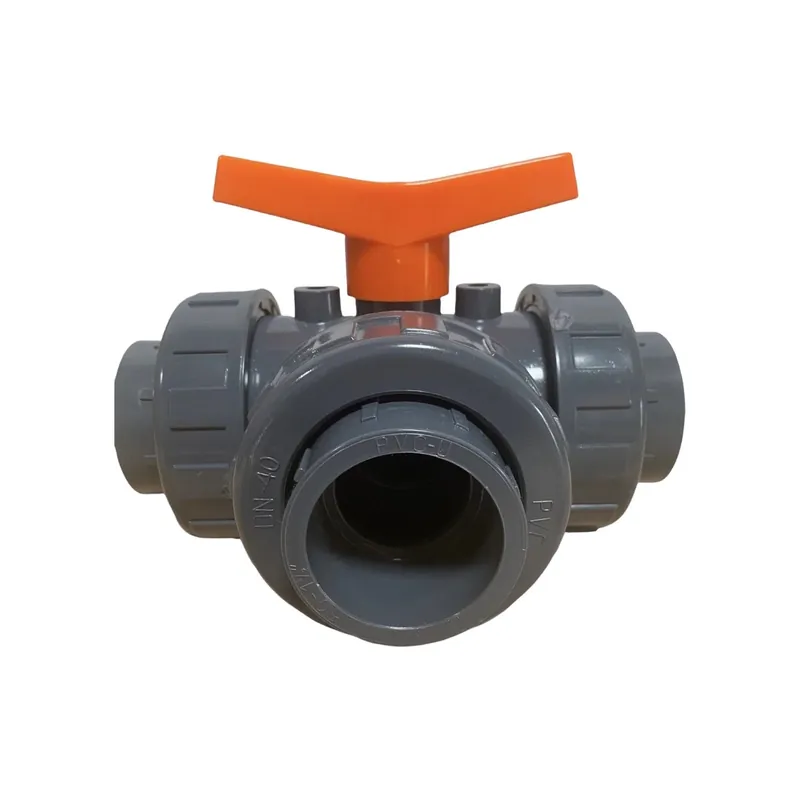 Abverkauf PVC-U 3-Wege Kugelhahn L-Bohrung - 3 x Klebemuffe - 20–63 mm